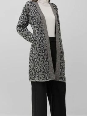 Cynthia Rowley Leopard Print Longline Cardigan Sweater Cozy Open Front
